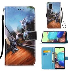 Mirror Cat Matte Leather Wallet Phone Case for Samsung Galaxy A71 5G