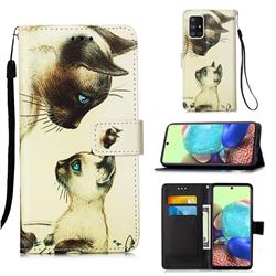 Cat Confrontation Matte Leather Wallet Phone Case for Samsung Galaxy A71 5G