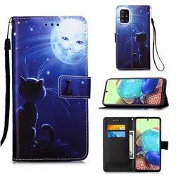 Cat and Moon Matte Leather Wallet Phone Case for Samsung Galaxy A71 5G