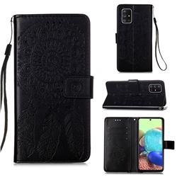 Embossing Dream Catcher Mandala Flower Leather Wallet Case for Samsung Galaxy A71 5G - Black