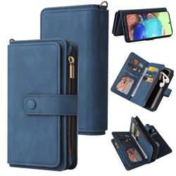 Luxury Multi-functional Zipper Wallet Leather Phone Case Cover for Samsung Galaxy A71 5G - Blue