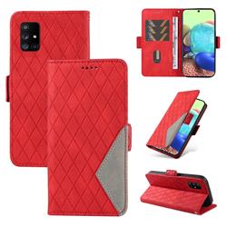 Grid Pattern Splicing Protective Wallet Case Cover for Samsung Galaxy A71 5G - Red