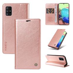 YIKATU Litchi Card Magnetic Automatic Suction Leather Flip Cover for Samsung Galaxy A71 5G - Rose Gold