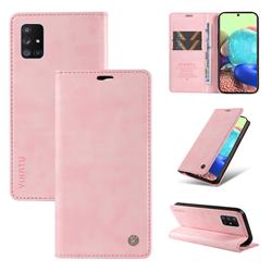 YIKATU Litchi Card Magnetic Automatic Suction Leather Flip Cover for Samsung Galaxy A71 5G - Pink