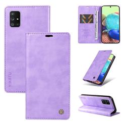 YIKATU Litchi Card Magnetic Automatic Suction Leather Flip Cover for Samsung Galaxy A71 5G - Purple
