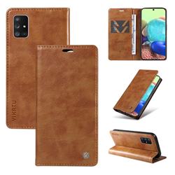 YIKATU Litchi Card Magnetic Automatic Suction Leather Flip Cover for Samsung Galaxy A71 5G - Brown