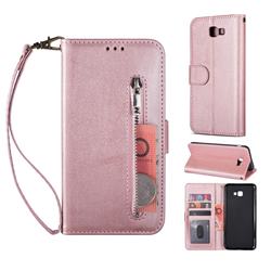 Retro Calfskin Zipper Leather Wallet Case Cover for Samsung Galaxy A7 2017 A720 - Rose Gold