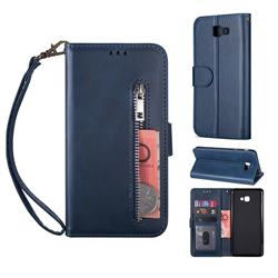 Retro Calfskin Zipper Leather Wallet Case Cover for Samsung Galaxy A7 2017 A720 - Blue