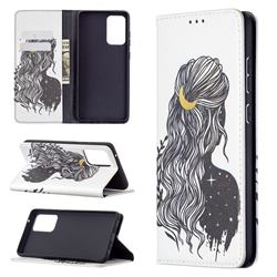 Girl with Long Hair Slim Magnetic Attraction Wallet Flip Cover for Samsung Galaxy A72 5G