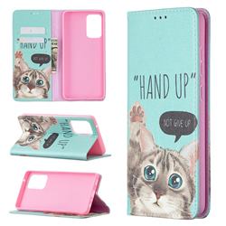 Hand Up Cat Slim Magnetic Attraction Wallet Flip Cover for Samsung Galaxy A72 5G