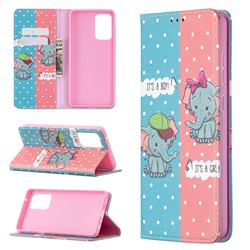 Elephant Boy and Girl Slim Magnetic Attraction Wallet Flip Cover for Samsung Galaxy A72 5G