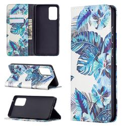 Blue Leaf Slim Magnetic Attraction Wallet Flip Cover for Samsung Galaxy A72 5G