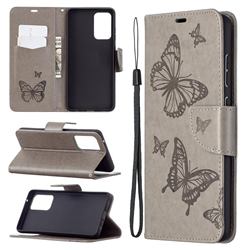 Embossing Double Butterfly Leather Wallet Case for Samsung Galaxy A72 5G - Gray
