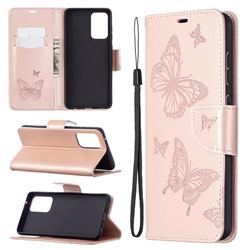 Embossing Double Butterfly Leather Wallet Case for Samsung Galaxy A72 5G - Rose Gold