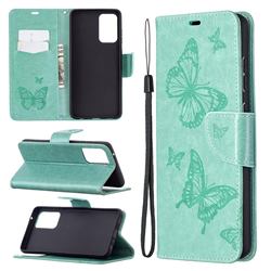 Embossing Double Butterfly Leather Wallet Case for Samsung Galaxy A72 5G - Green