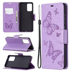Embossing Double Butterfly Leather Wallet Case for Samsung Galaxy A72 5G - Purple
