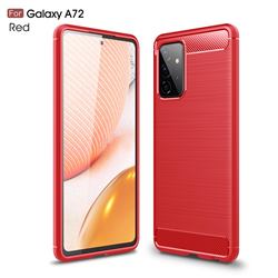 Luxury Carbon Fiber Brushed Wire Drawing Silicone TPU Back Cover for Samsung Galaxy A72 5G - Red