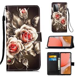 Black Rose Matte Leather Wallet Phone Case for Samsung Galaxy A72 5G