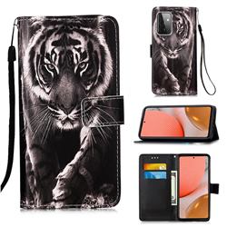 Black and White Tiger Matte Leather Wallet Phone Case for Samsung Galaxy A72 5G