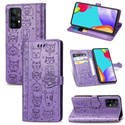 Embossing Dog Paw Kitten and Puppy Leather Wallet Case for Samsung Galaxy A72 5G - Purple