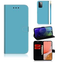 Shining Mirror Like Surface Leather Wallet Case for Samsung Galaxy A72 (4G, 5G) - Blue