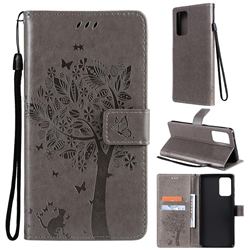 Embossing Butterfly Tree Leather Wallet Case for Samsung Galaxy A72 (4G, 5G) - Grey