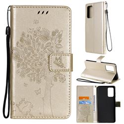 Embossing Butterfly Tree Leather Wallet Case for Samsung Galaxy A72 (4G, 5G) - Champagne