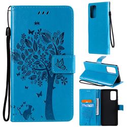 Embossing Butterfly Tree Leather Wallet Case for Samsung Galaxy A72 (4G, 5G) - Blue