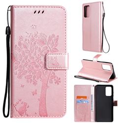 Embossing Butterfly Tree Leather Wallet Case for Samsung Galaxy A72 (4G, 5G) - Rose Pink