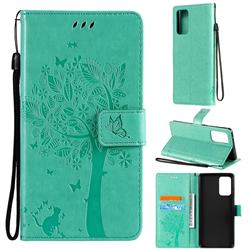 Embossing Butterfly Tree Leather Wallet Case for Samsung Galaxy A72 (4G, 5G) - Cyan