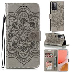 Intricate Embossing Datura Solar Leather Wallet Case for Samsung Galaxy A72 (4G, 5G) - Gray