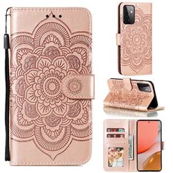 Intricate Embossing Datura Solar Leather Wallet Case for Samsung Galaxy A72 (4G, 5G) - Rose Gold