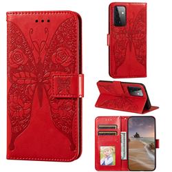Intricate Embossing Rose Flower Butterfly Leather Wallet Case for Samsung Galaxy A72 (4G, 5G) - Red