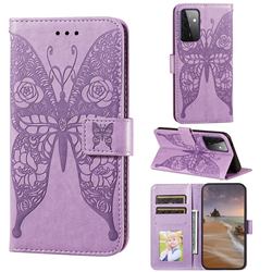 Intricate Embossing Rose Flower Butterfly Leather Wallet Case for Samsung Galaxy A72 (4G, 5G) - Purple