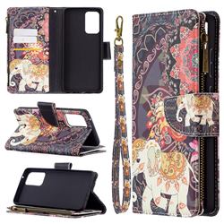 Totem Flower Elephant Binfen Color BF03 Retro Zipper Leather Wallet Phone Case for Samsung Galaxy A72 (4G, 5G)