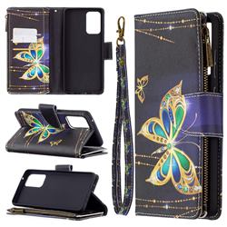 Golden Shining Butterfly Binfen Color BF03 Retro Zipper Leather Wallet Phone Case for Samsung Galaxy A72 (4G, 5G)