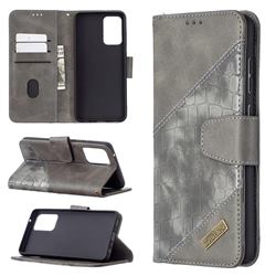BinfenColor BF04 Color Block Stitching Crocodile Leather Case Cover for Samsung Galaxy A72 (4G, 5G) - Gray