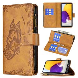 Binfen Color Imprint Vivid Butterfly Buckle Zipper Multi-function Leather Phone Wallet for Samsung Galaxy A72 (4G, 5G) - Brown