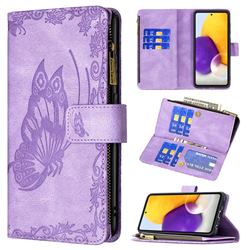 Binfen Color Imprint Vivid Butterfly Buckle Zipper Multi-function Leather Phone Wallet for Samsung Galaxy A72 (4G, 5G) - Purple