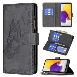 Binfen Color Imprint Vivid Butterfly Buckle Zipper Multi-function Leather Phone Wallet for Samsung Galaxy A72 (4G, 5G) - Black