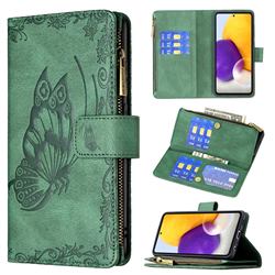 Binfen Color Imprint Vivid Butterfly Buckle Zipper Multi-function Leather Phone Wallet for Samsung Galaxy A72 (4G, 5G) - Green