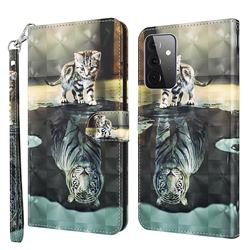 Tiger and Cat 3D Painted Leather Wallet Case for Samsung Galaxy A72 (4G, 5G)