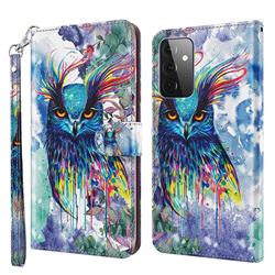 Watercolor Owl 3D Painted Leather Wallet Case for Samsung Galaxy A72 (4G, 5G)