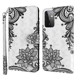 Black Lace Flower 3D Painted Leather Wallet Case for Samsung Galaxy A72 (4G, 5G)