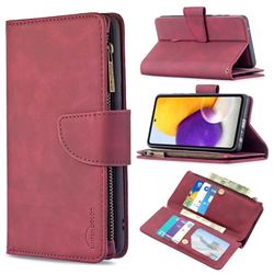 Binfen Color BF02 Sensory Buckle Zipper Multifunction Leather Phone Wallet for Samsung Galaxy A72 (4G, 5G) - Red Wine