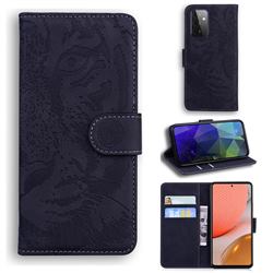 Intricate Embossing Tiger Face Leather Wallet Case for Samsung Galaxy A72 (4G, 5G) - Black