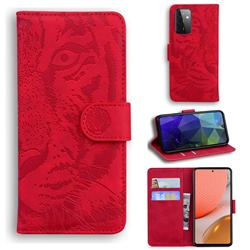 Intricate Embossing Tiger Face Leather Wallet Case for Samsung Galaxy A72 (4G, 5G) - Red