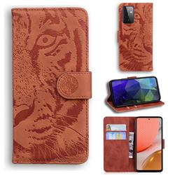 Intricate Embossing Tiger Face Leather Wallet Case for Samsung Galaxy A72 (4G, 5G) - Brown