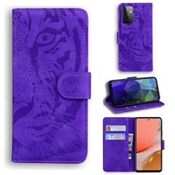 Intricate Embossing Tiger Face Leather Wallet Case for Samsung Galaxy A72 (4G, 5G) - Purple