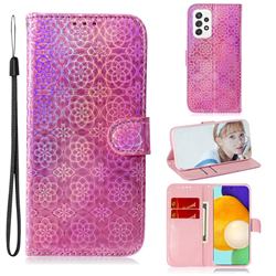 Laser Circle Shining Leather Wallet Phone Case for Samsung Galaxy A72 (4G, 5G) - Pink